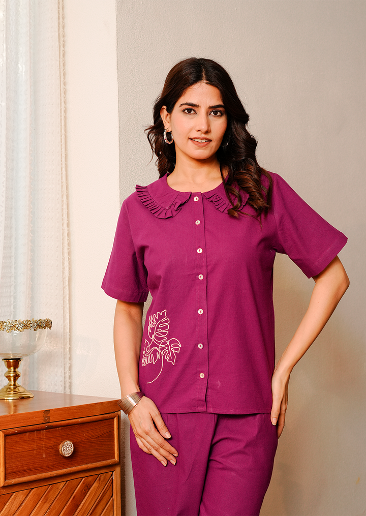 Wine Embroidered Co-ord Set