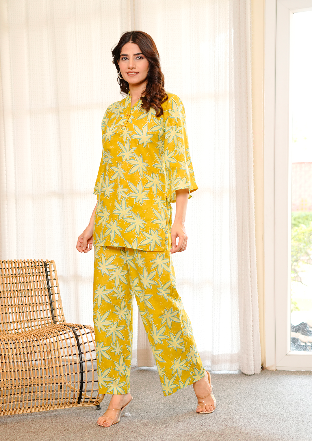 Star yellow printed cotton co-ord set