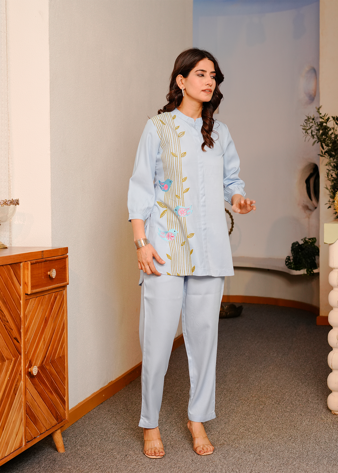 Powder blue Embroidered Co- ords Set