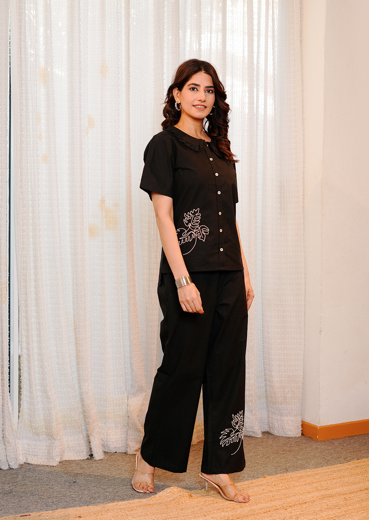 Black  Embroidered Co-ord Set
