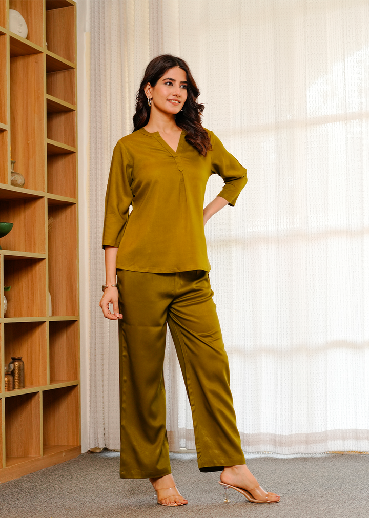 Deep Olive  Viscose co-ord set