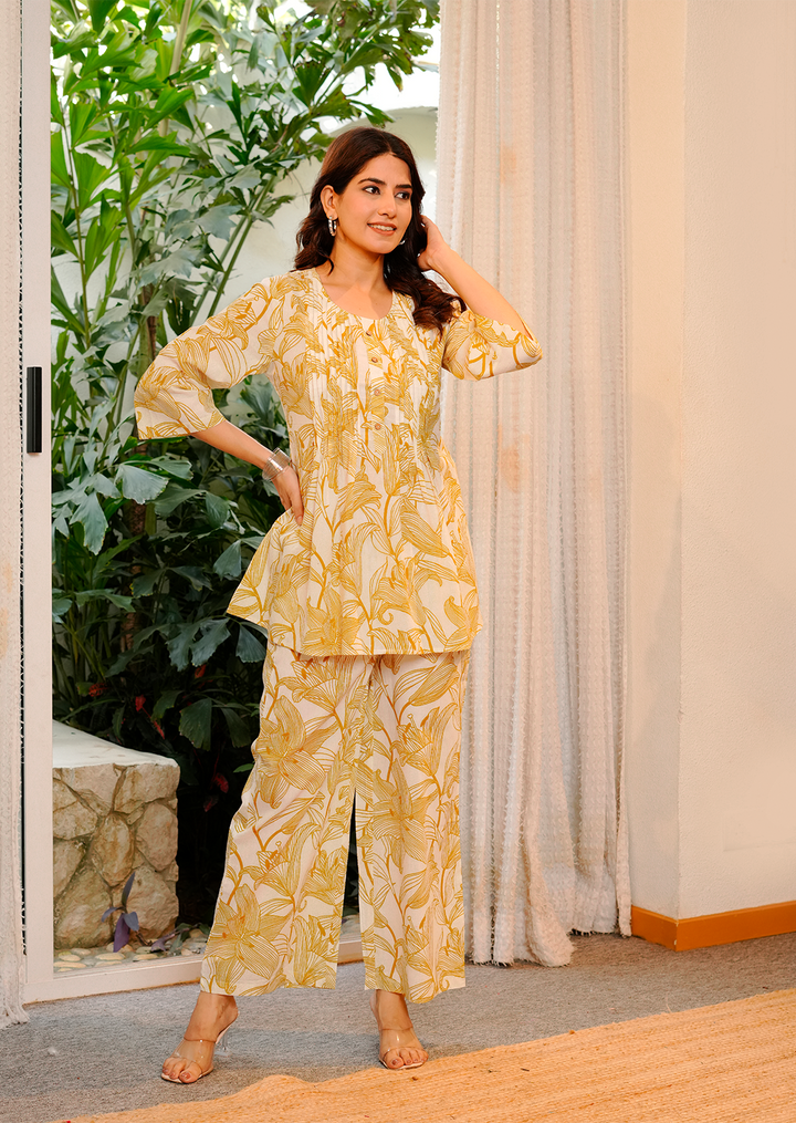 White printed cotton co- ord set