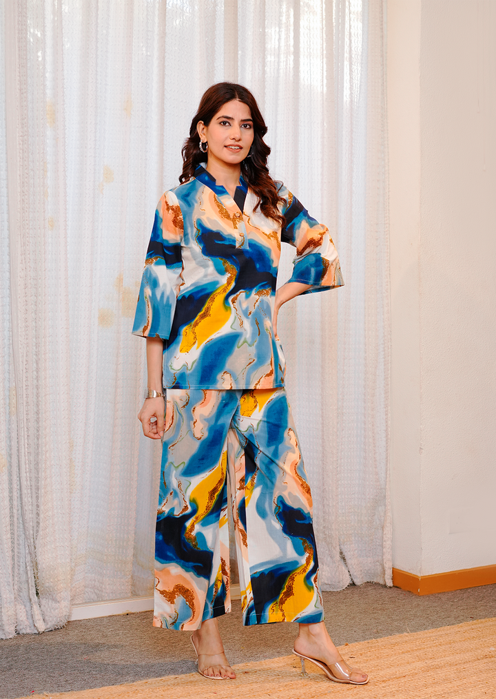 Multicolor printed marble cotton co-ord Set