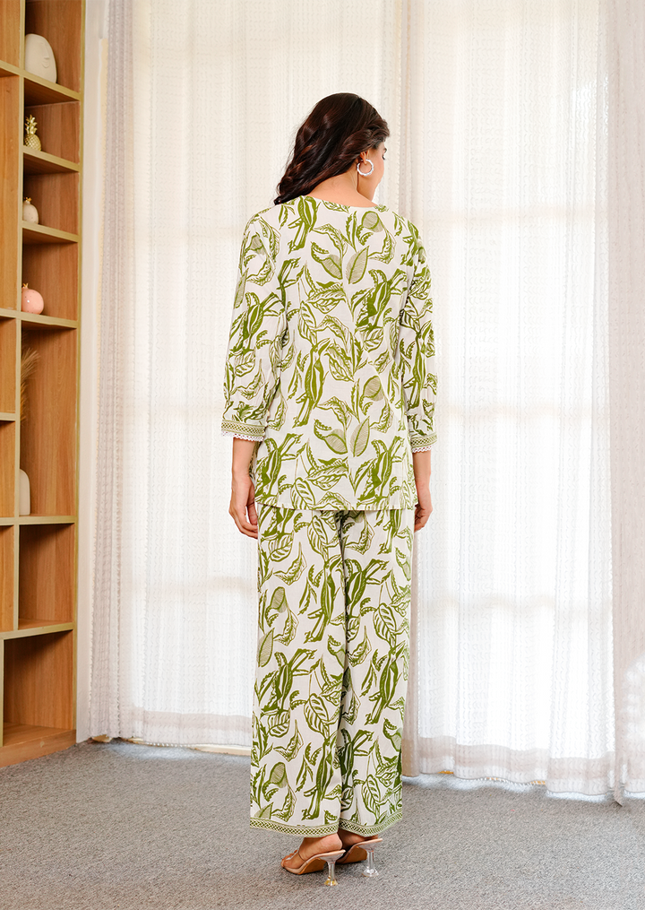 Green leaf printed cotton co -ord set