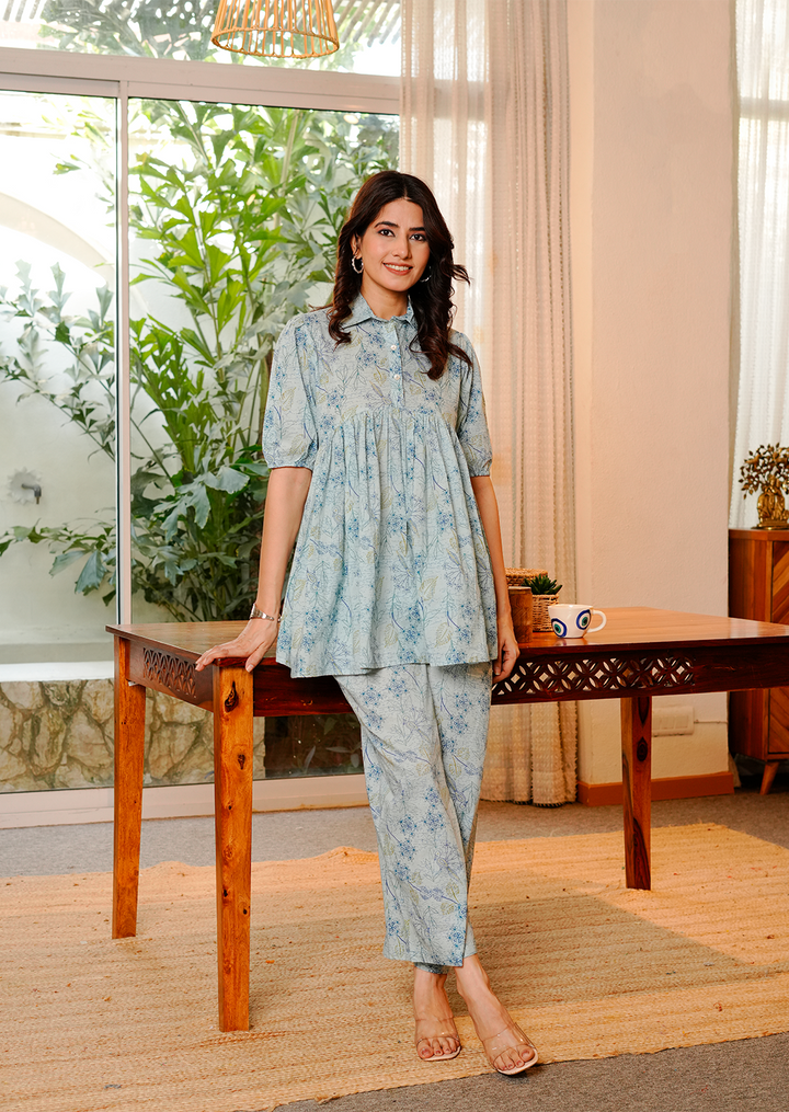 Blue Peacock Printed Co-ords Set