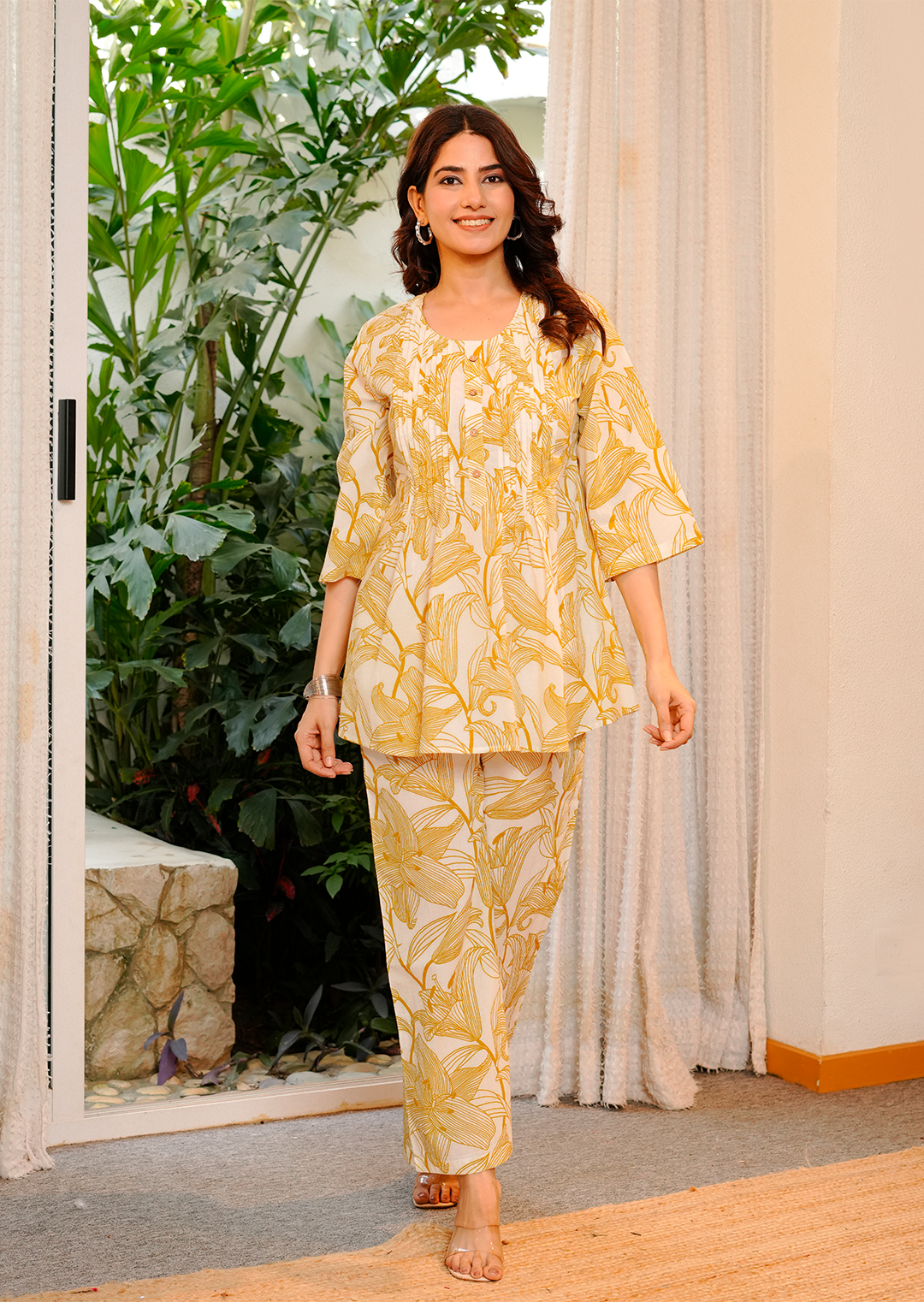 White printed cotton co- ord set