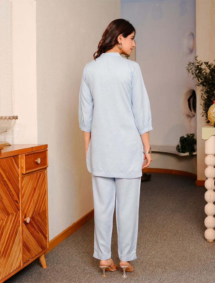 Powder blue Embroidered Co- ords Set