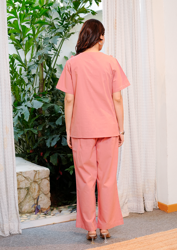 Peach Blossom Embroidered Co-ord Set