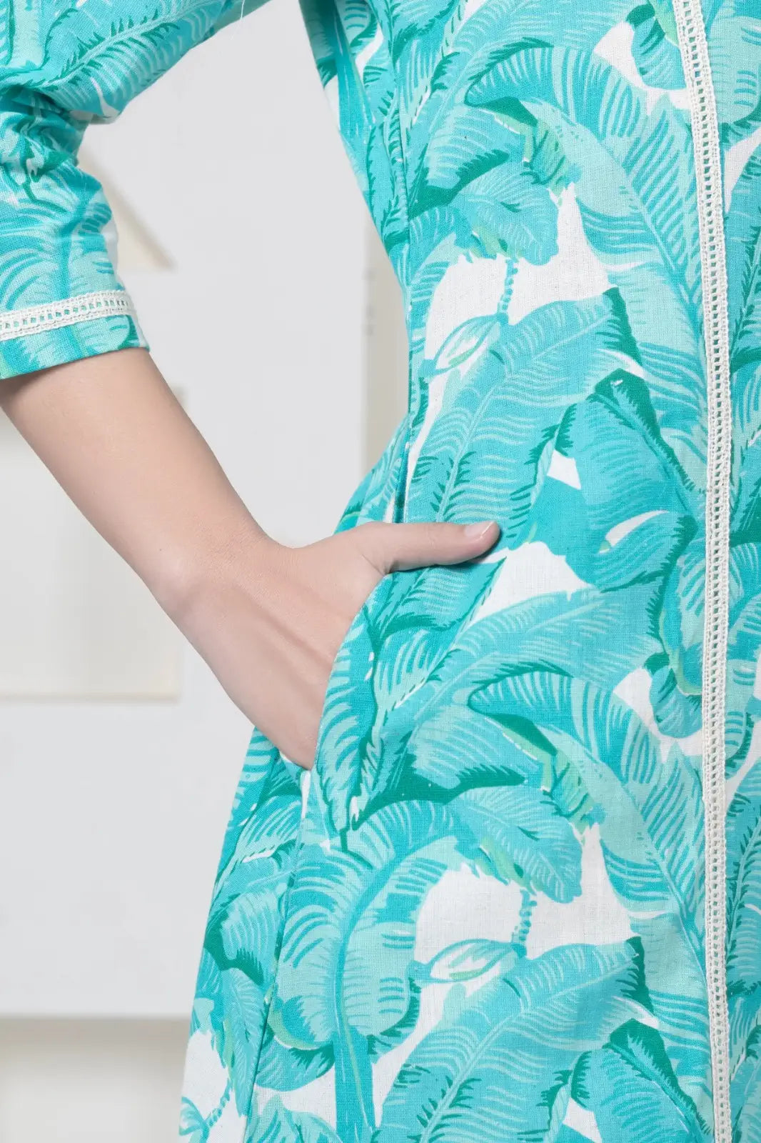 Sea Green Palm Print  Kurti