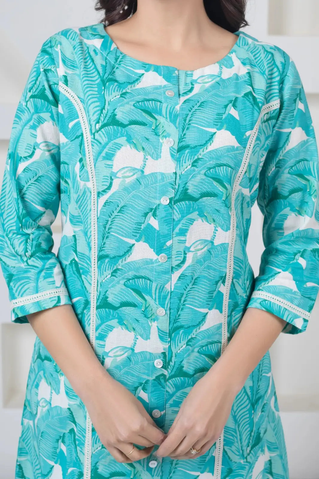 Sea Green Palm Print  Kurti
