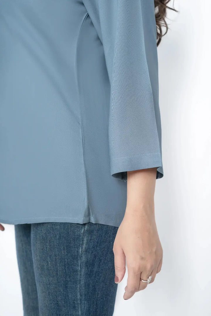 Blue Grey Viscose Pleated Top