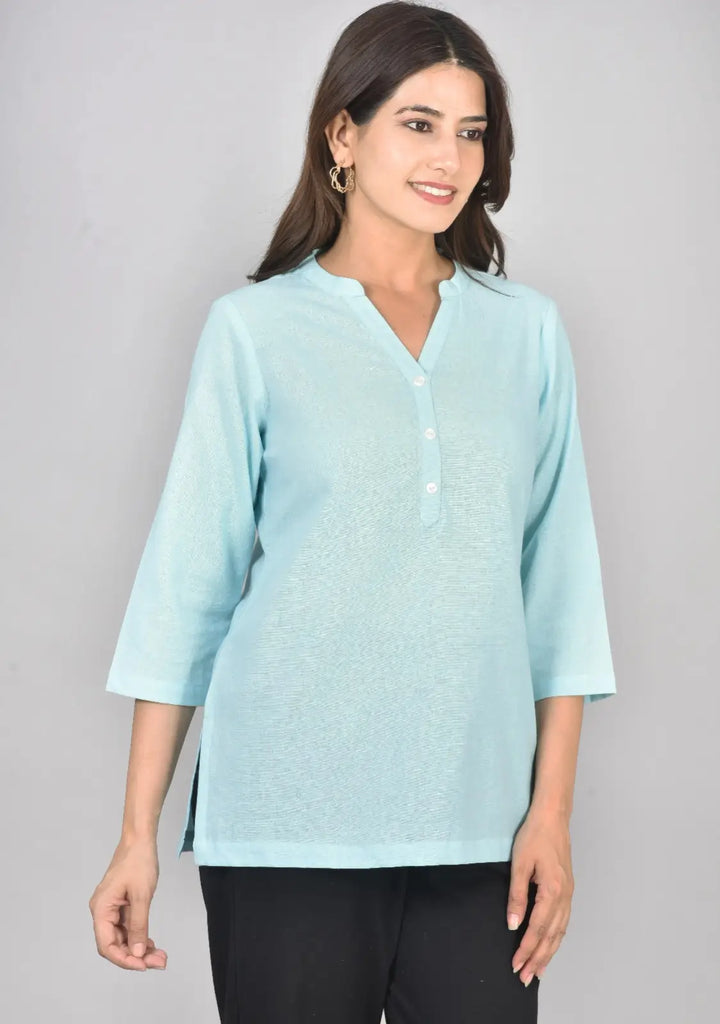 Sky airy linen short kurti