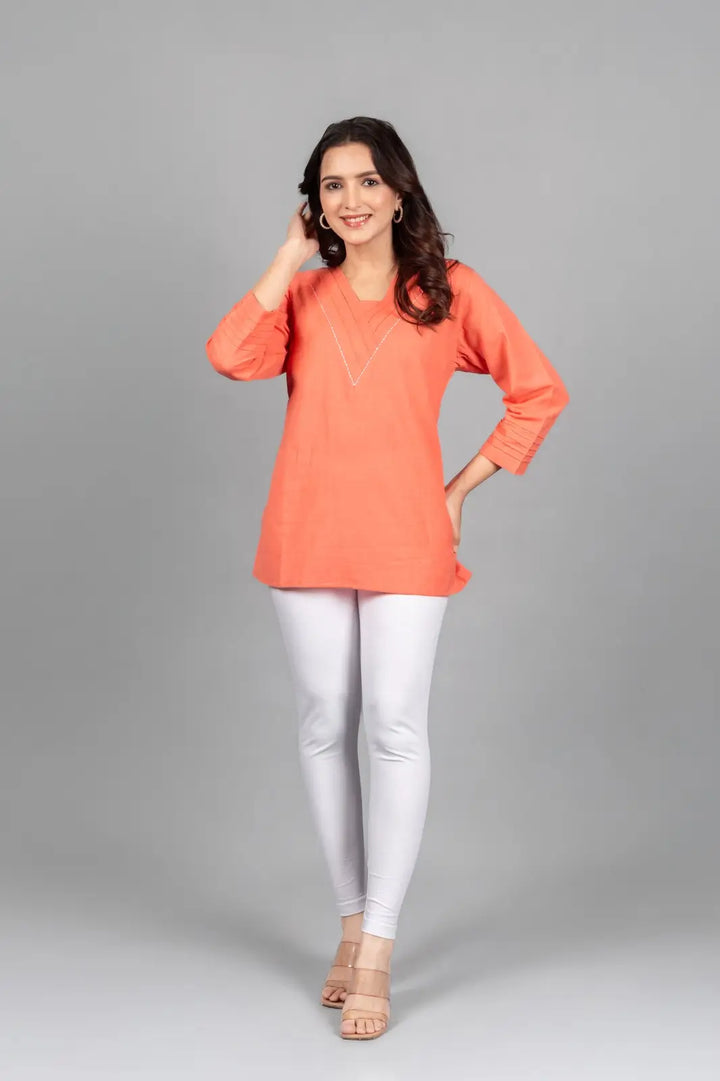 Georgia Peach Solid Straight Kurti