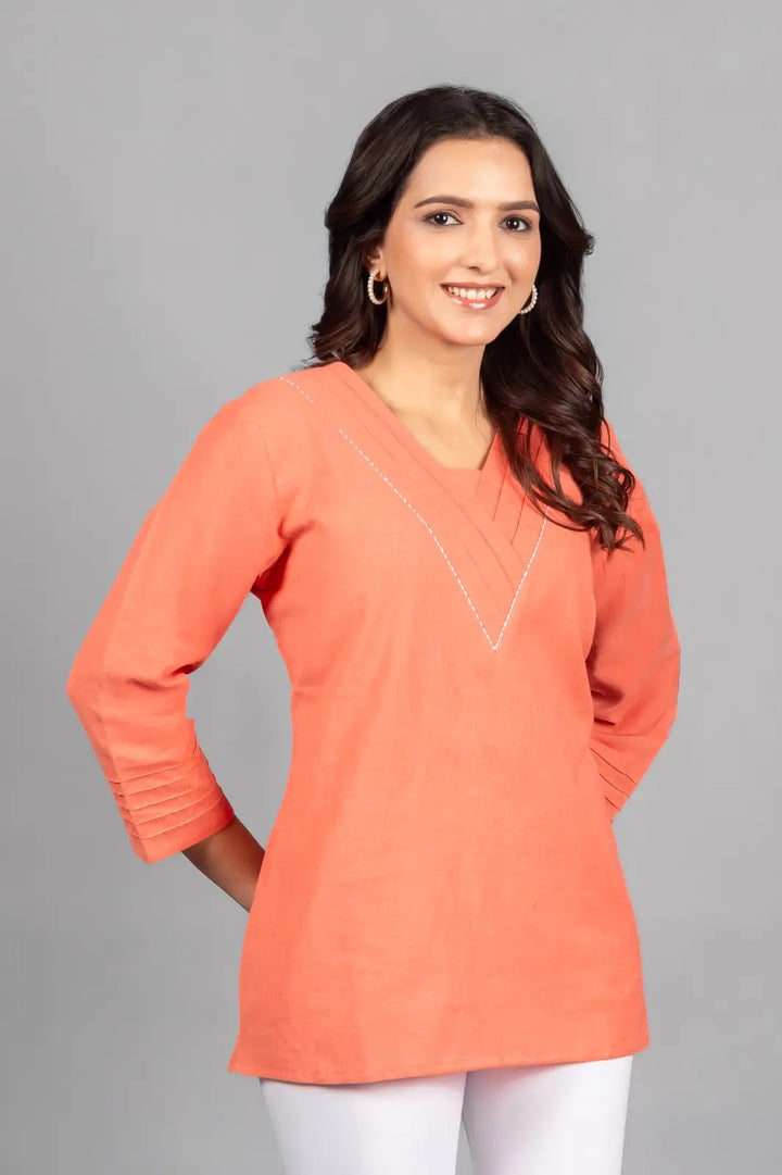Georgia Peach Solid Straight Kurti
