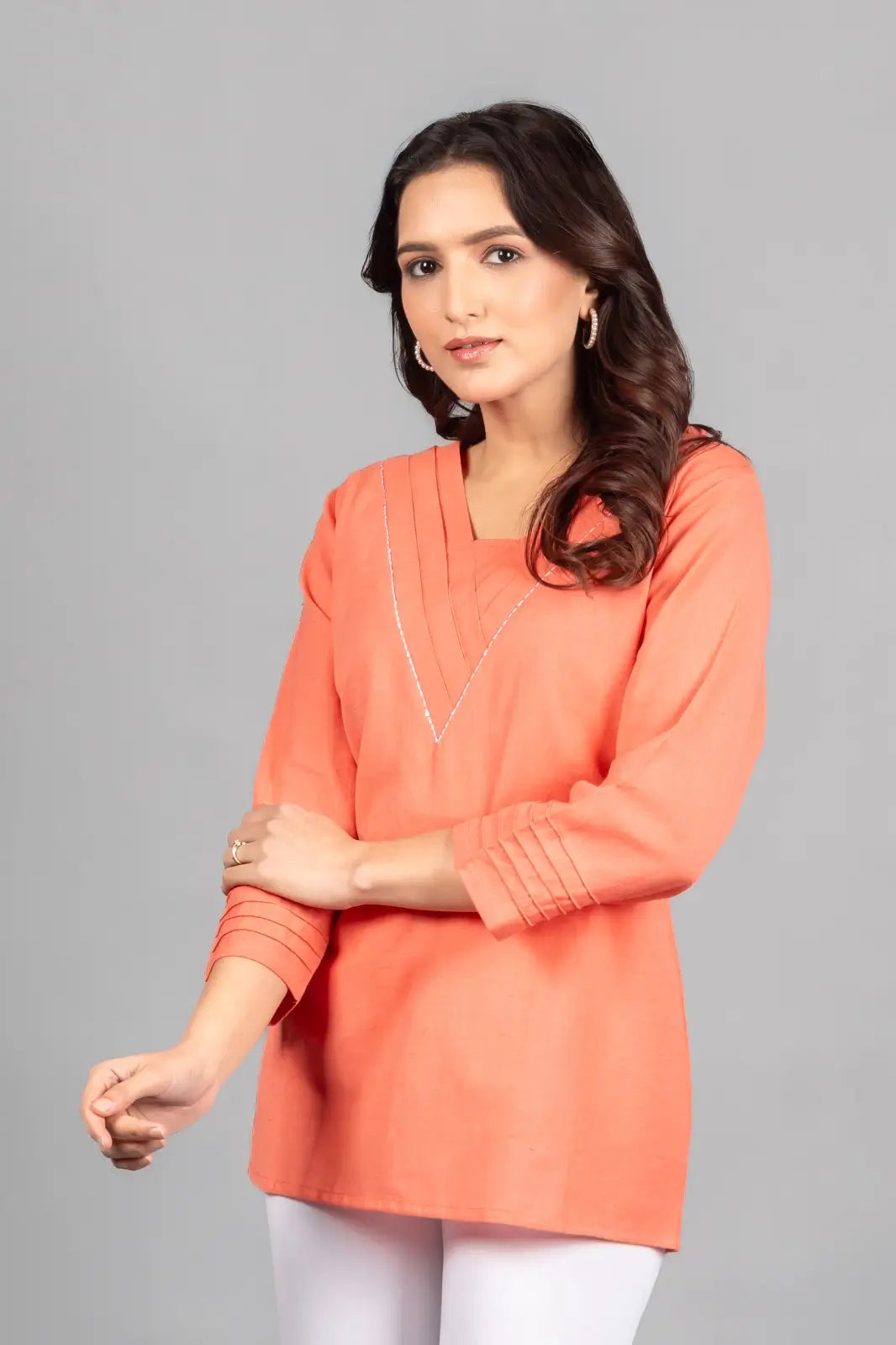 Georgia Peach Solid Straight Kurti