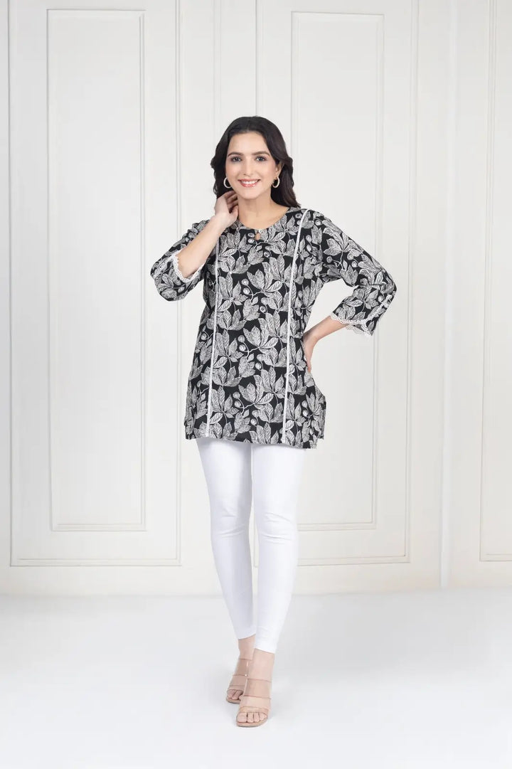 Black Leaf Short Kurti