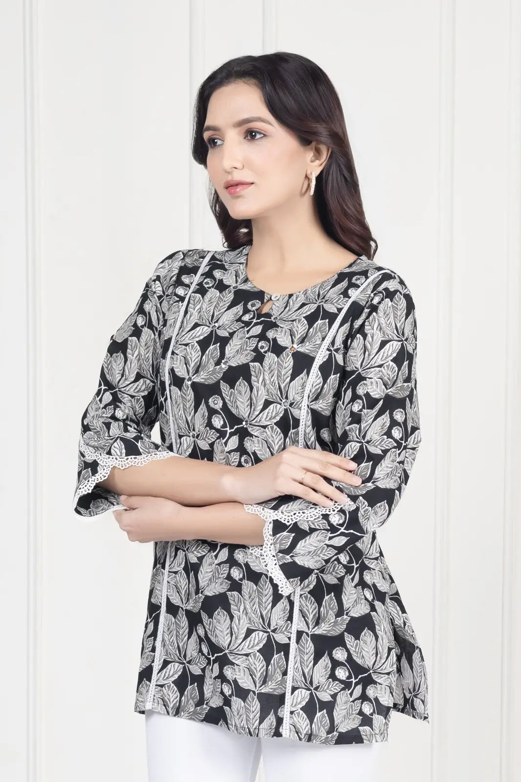 Black Leaf Short Kurti