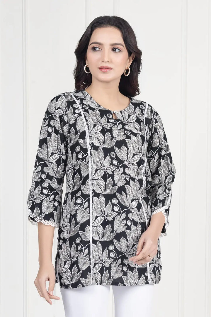 Black Leaf Short Kurti