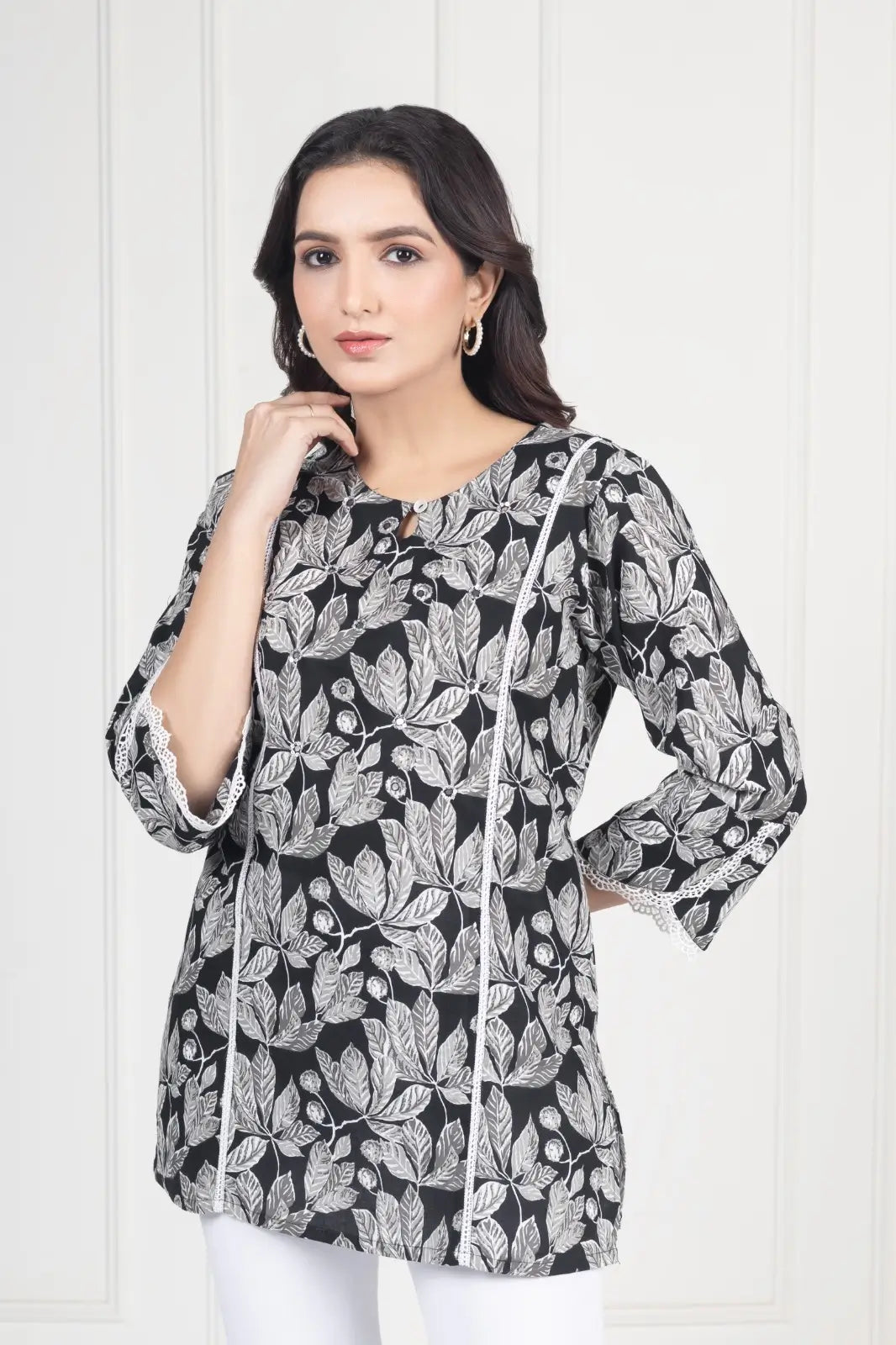 Black Leaf Short Kurti