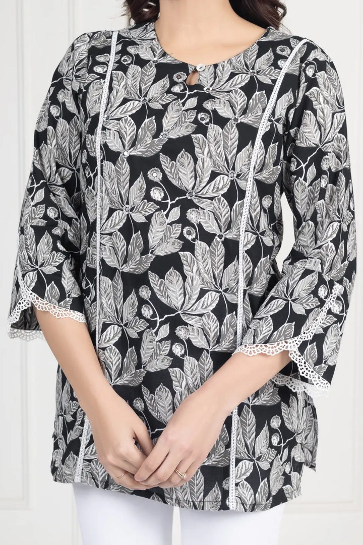 Black Leaf Short Kurti