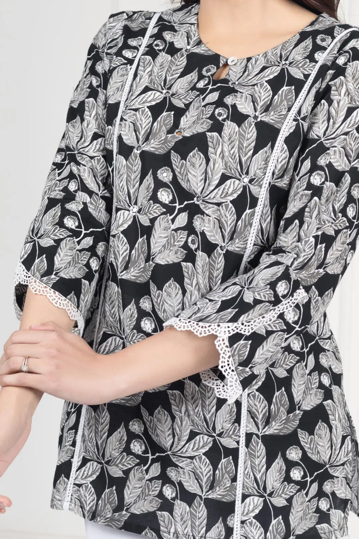 Black Leaf Short Kurti