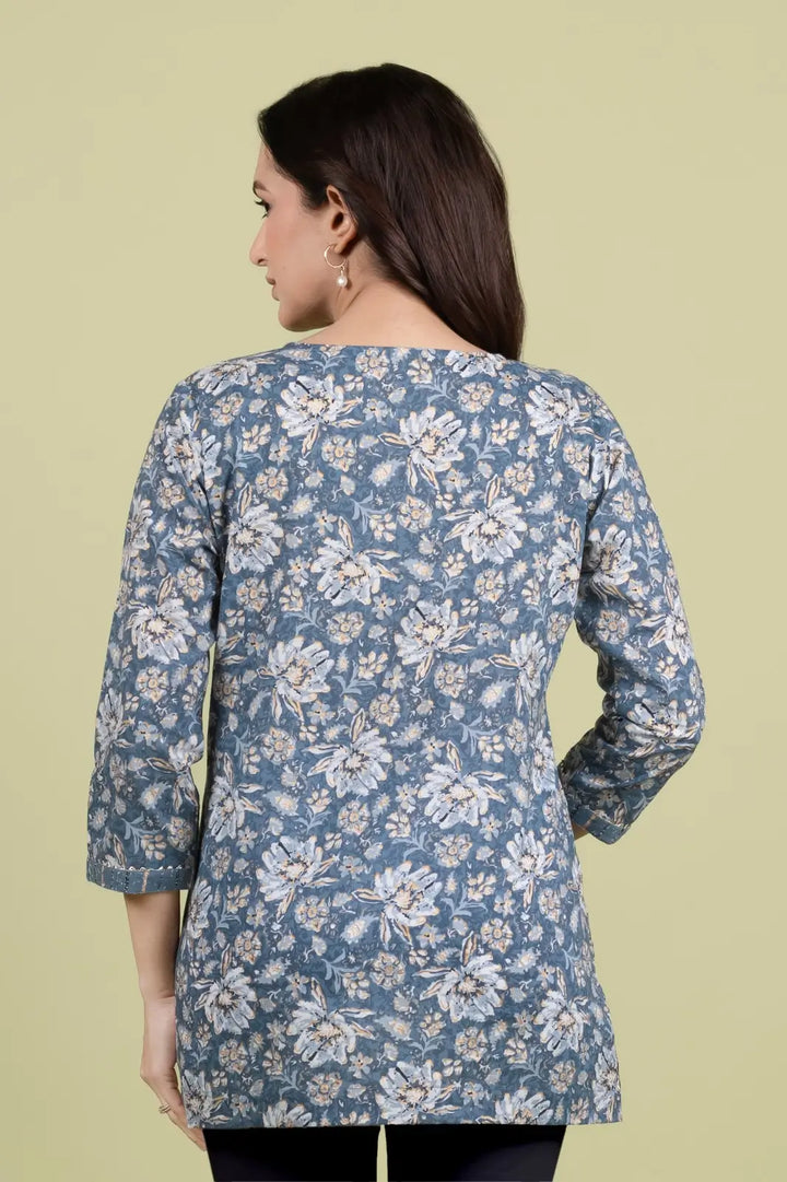 Grey Gold Print Straight Kurti
