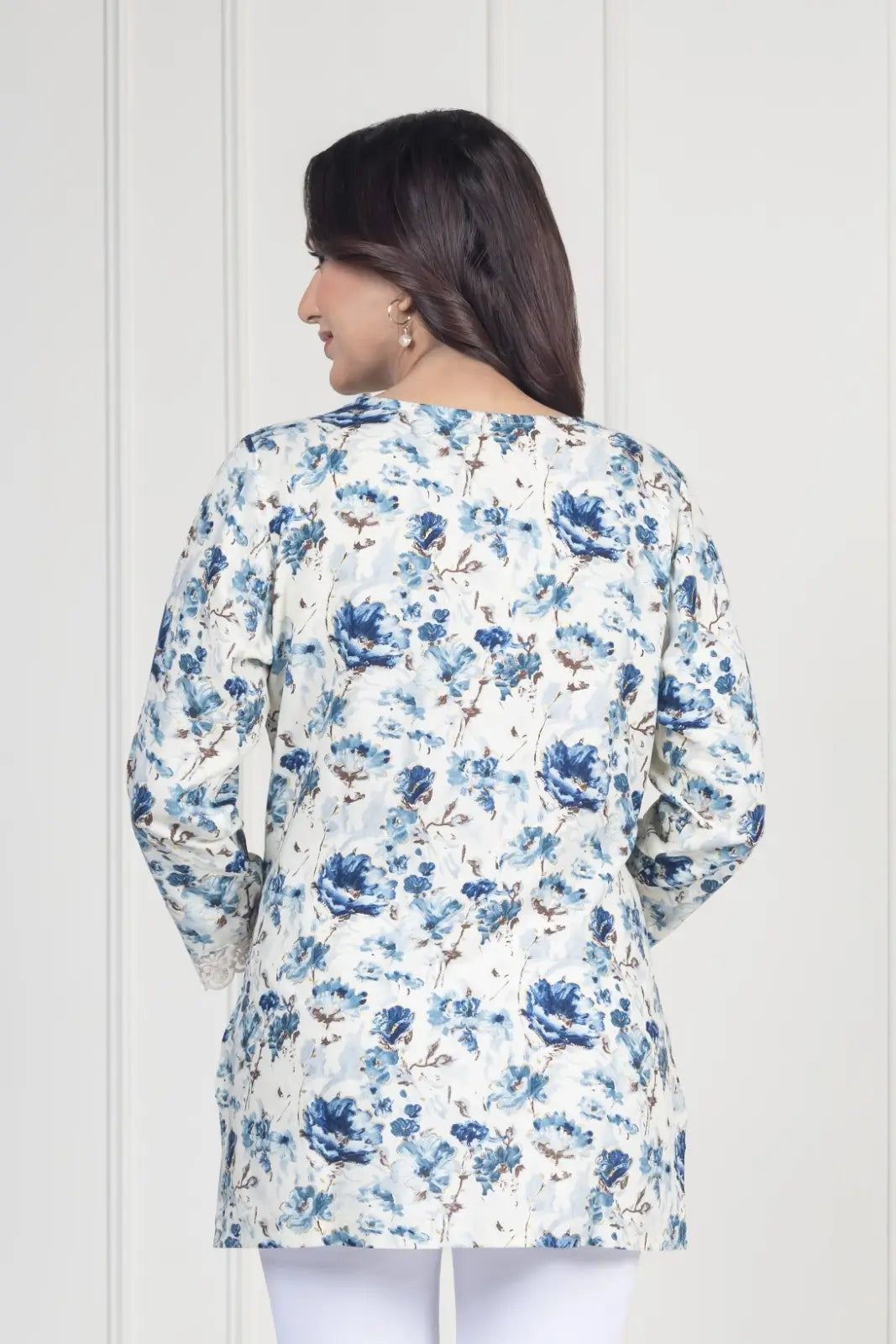White Floral Short Kurti