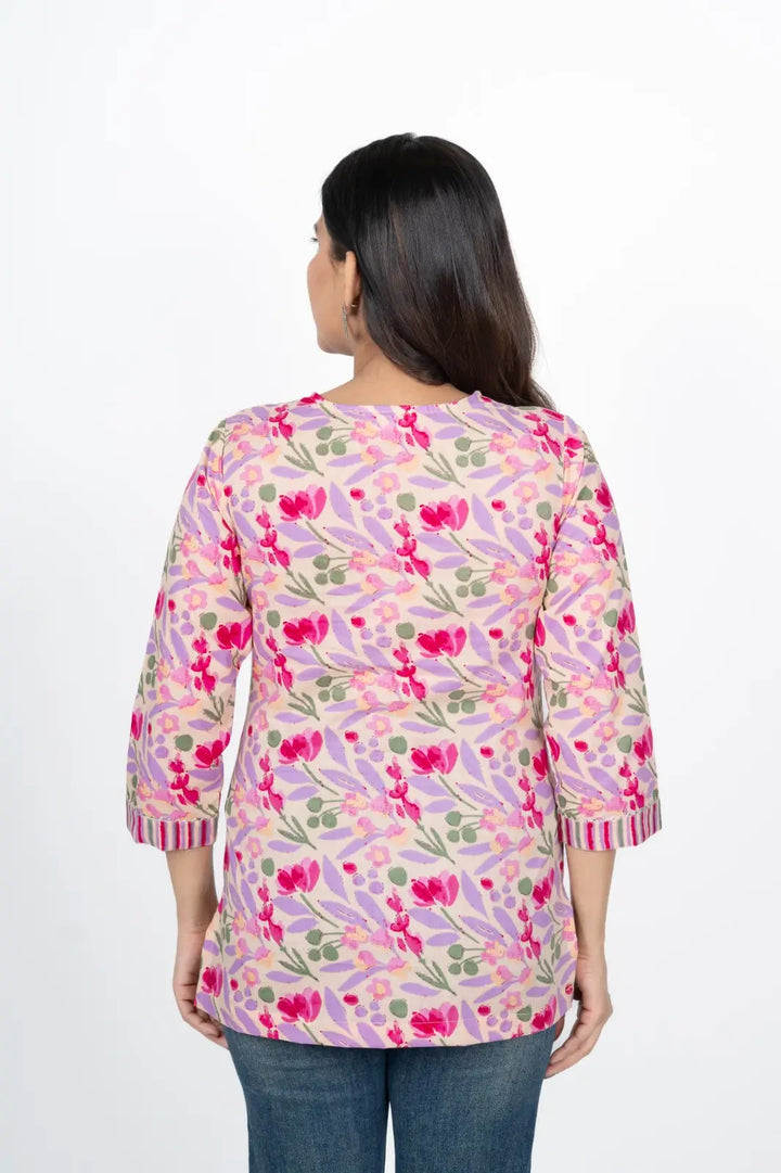 Pink Floral Short Kurti