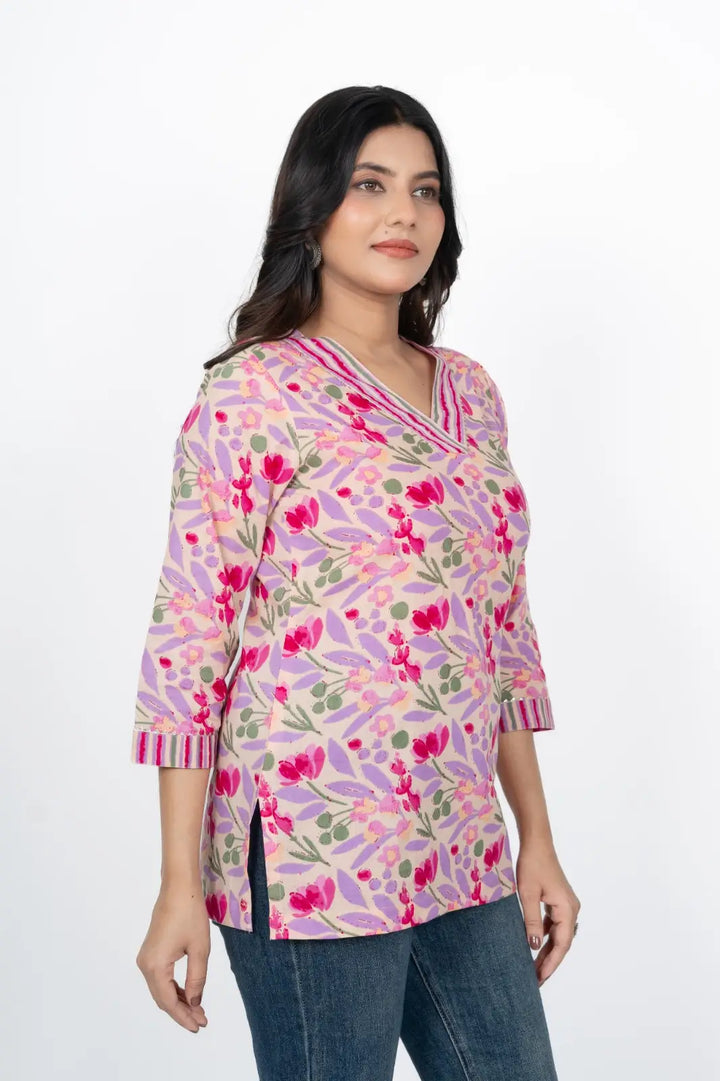 Pink Floral Short Kurti