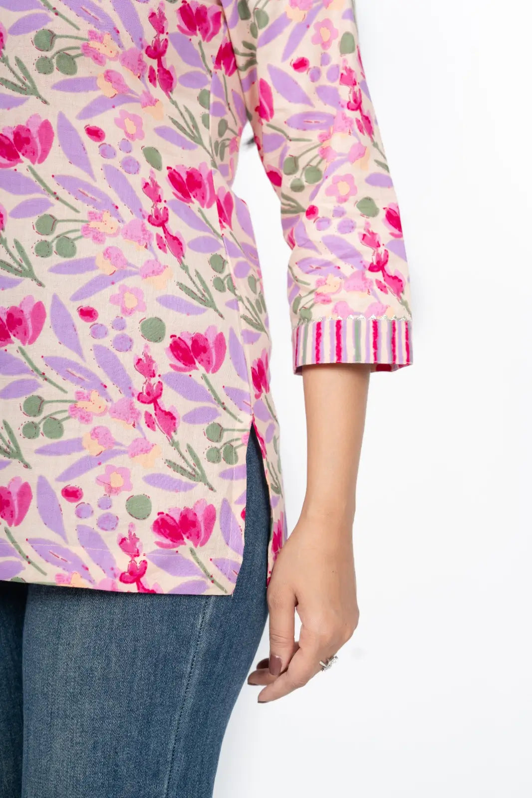 Pink Floral Short Kurti
