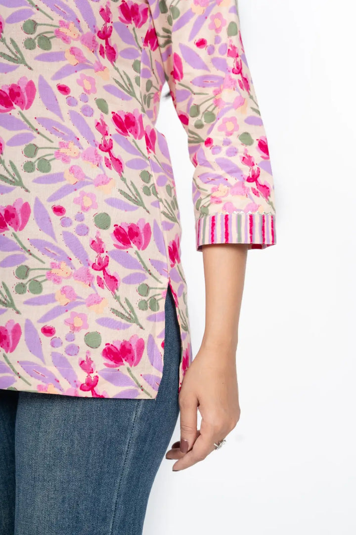 Pink Floral Short Kurti