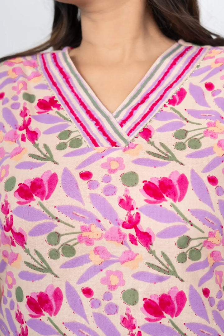 Pink Floral Short Kurti