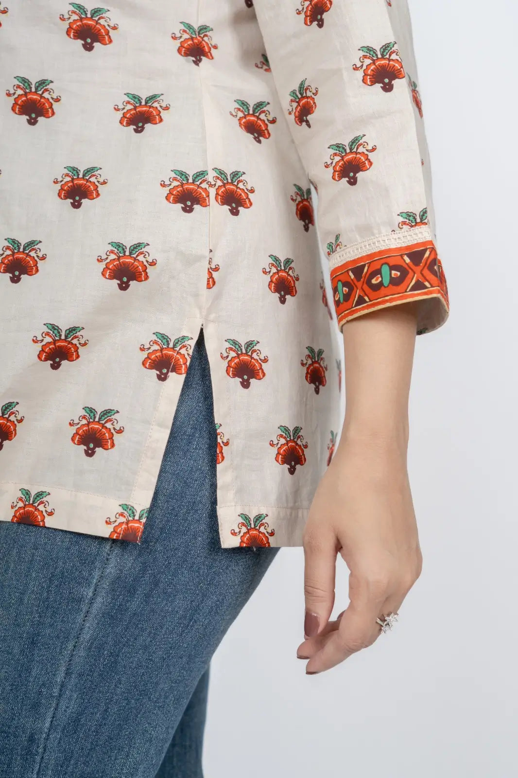 Off-White Floral Short Kurti