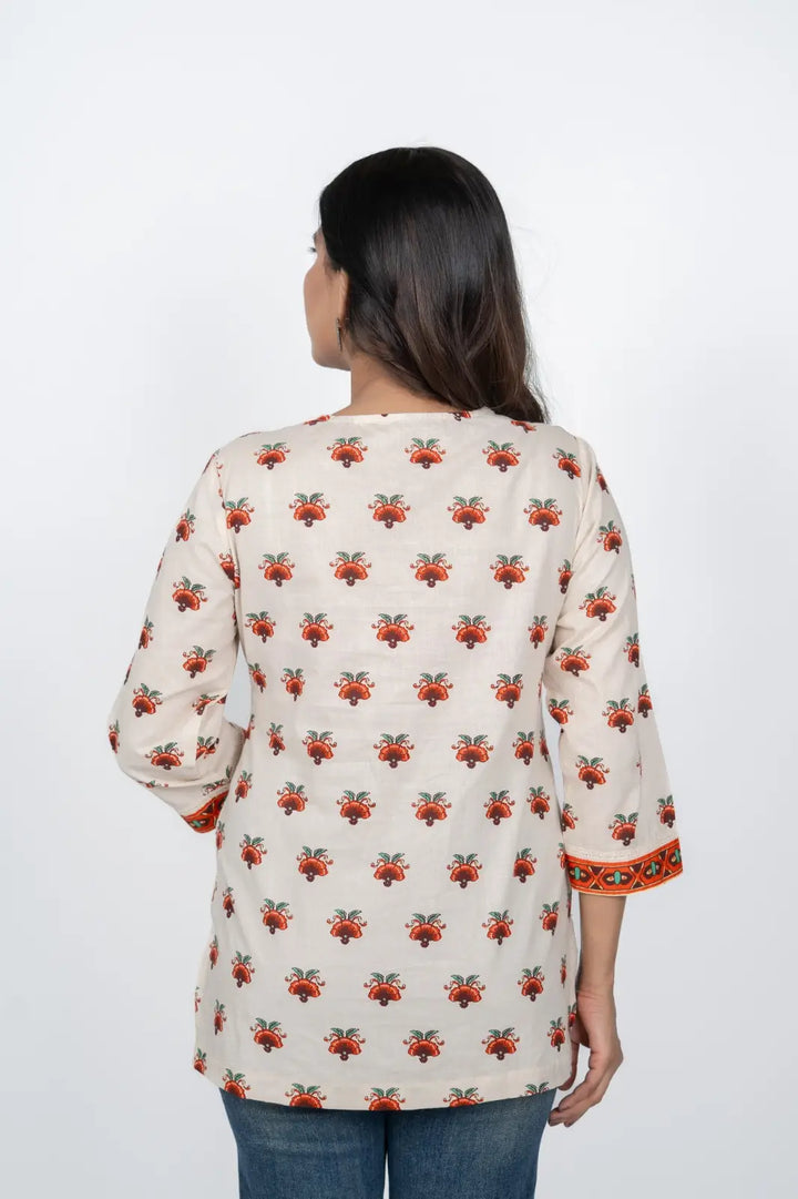Off-White Floral Short Kurti