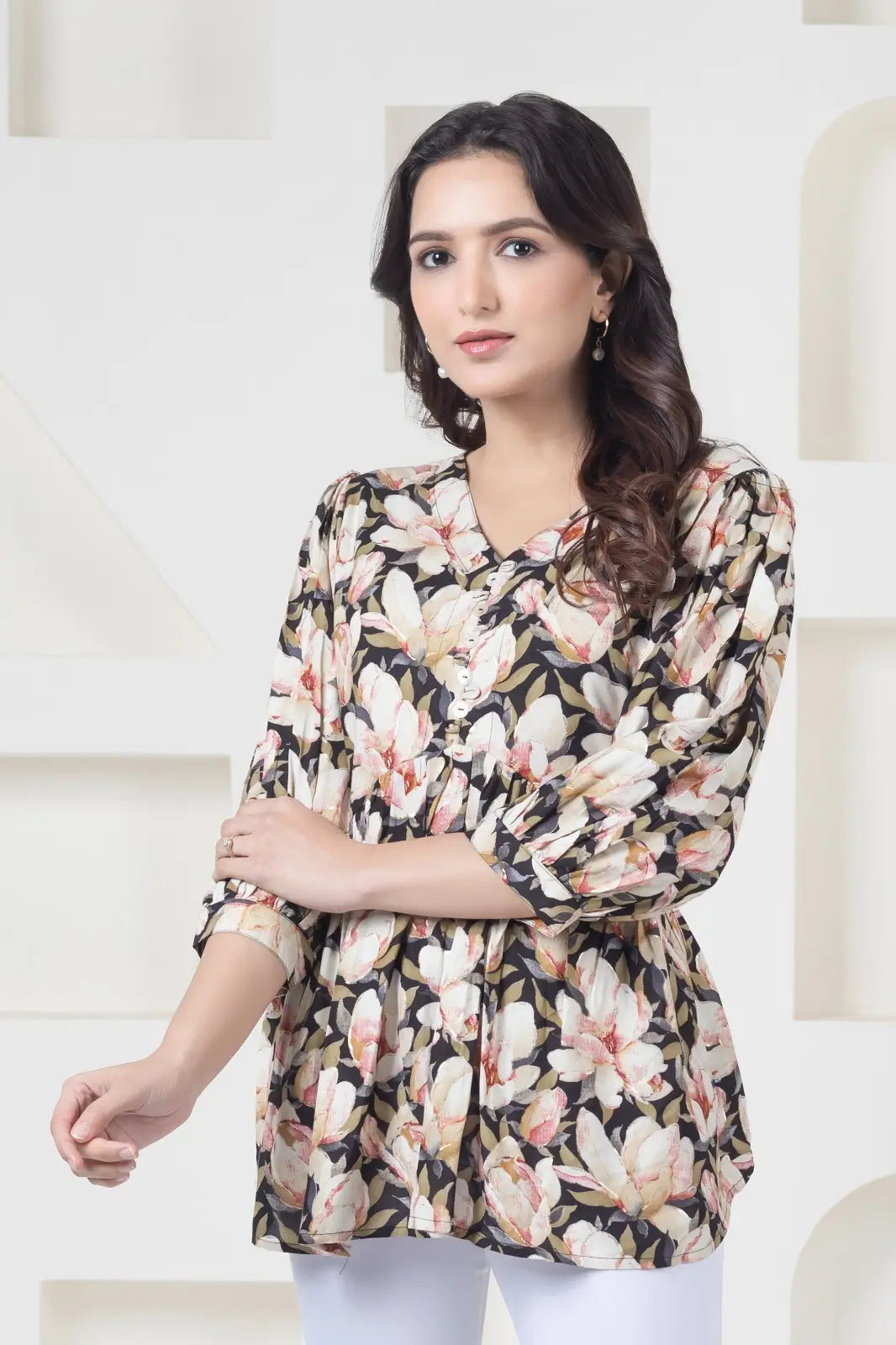 Rayon Black Flower Top