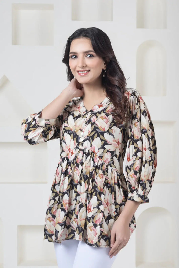 Rayon Black Flower Top