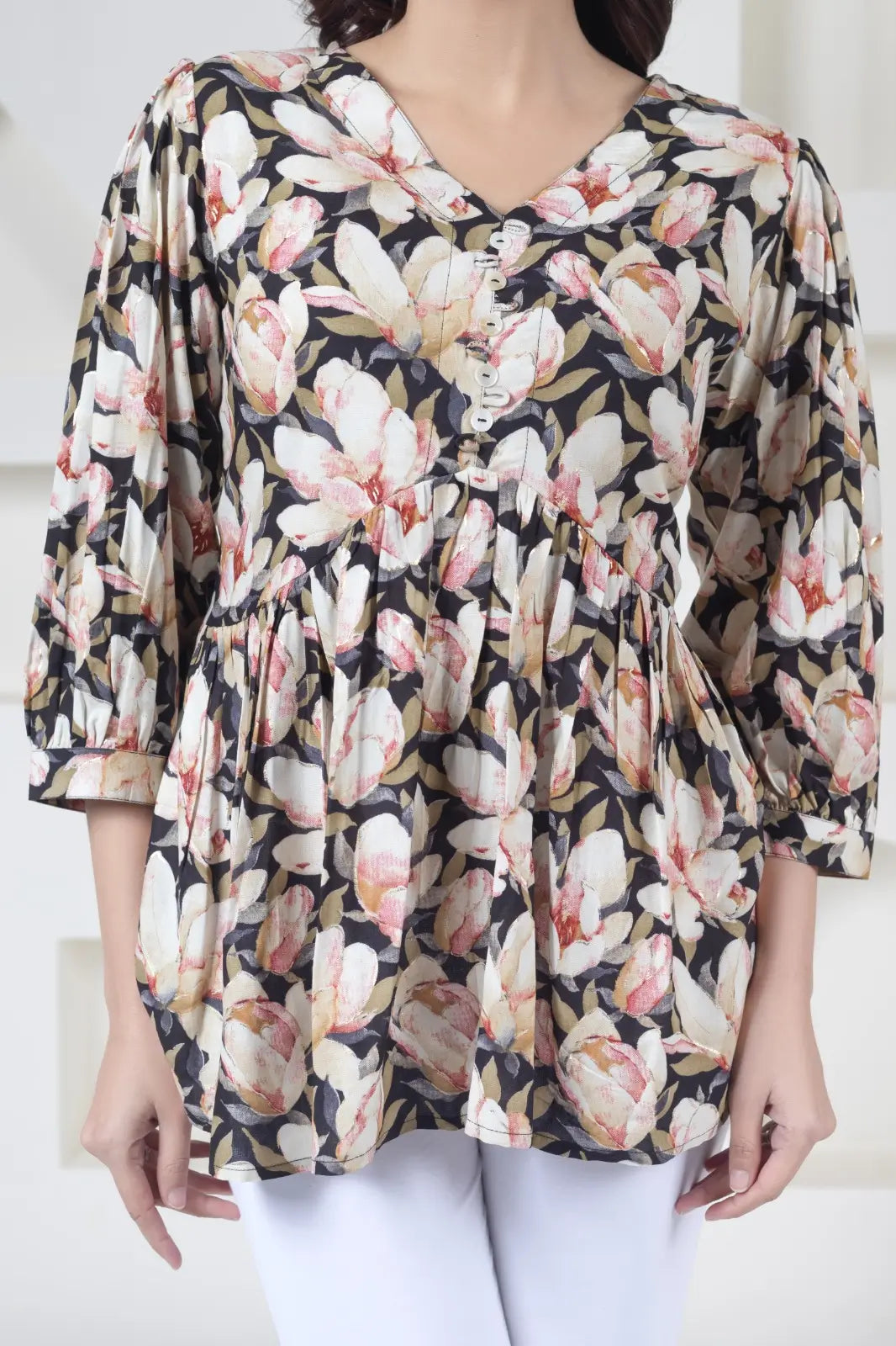 Rayon Black Flower Top