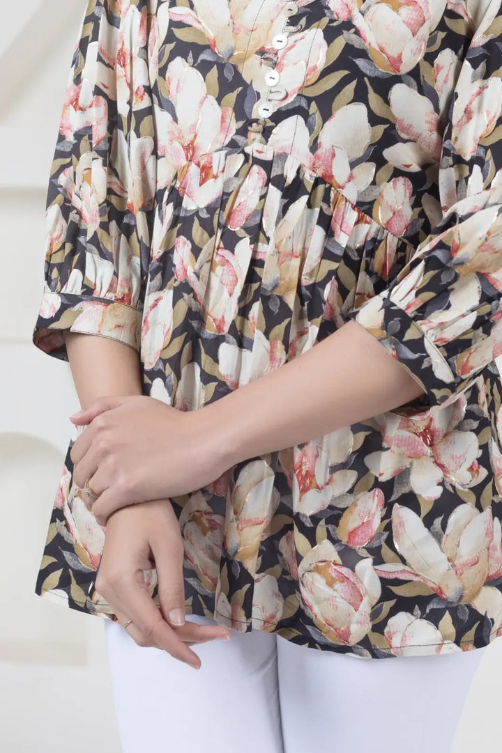 Rayon Black Flower Top