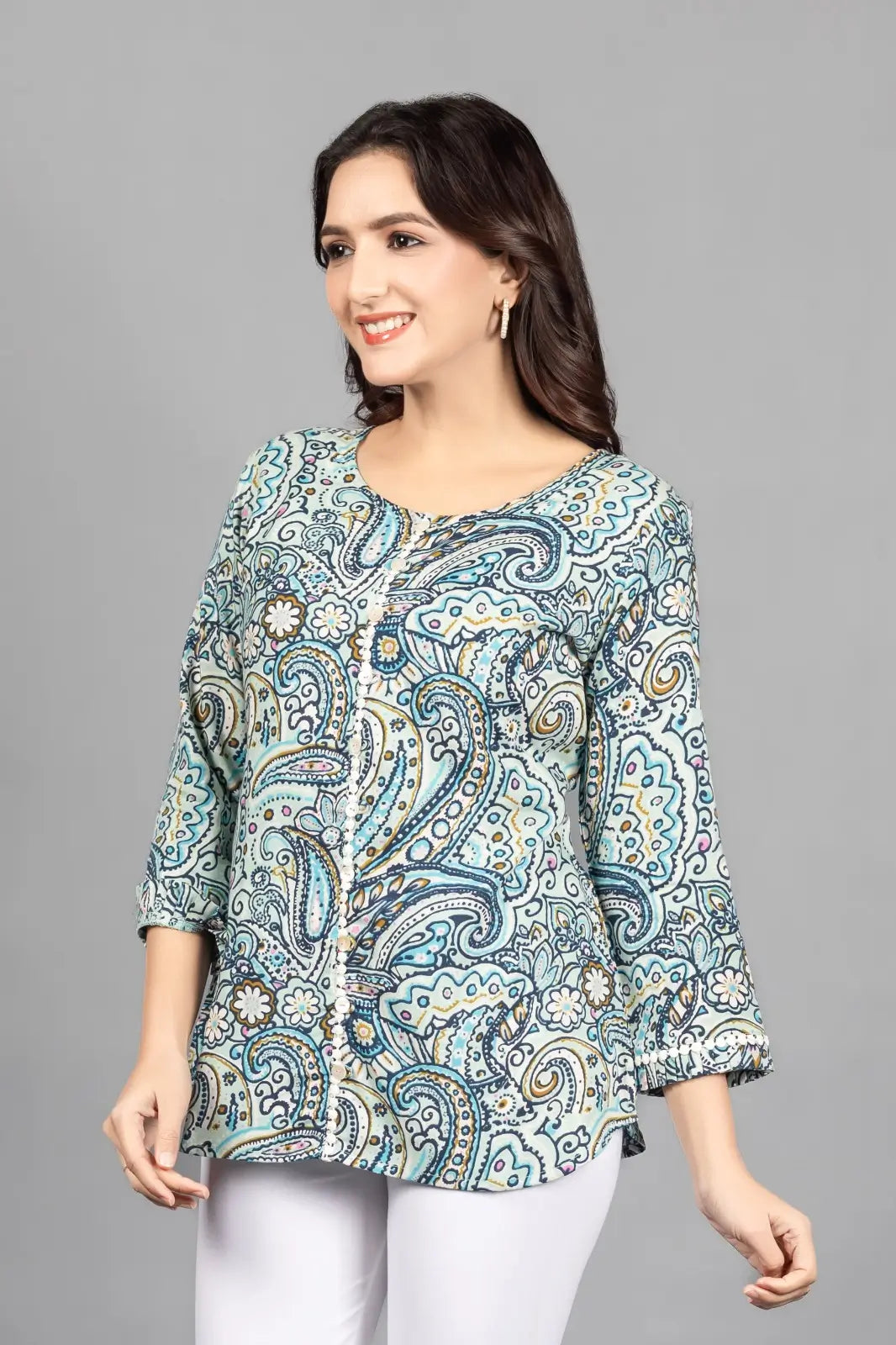 Paisley Skyblue Rayon Top