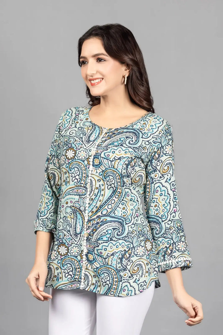 Paisley Skyblue Rayon Top