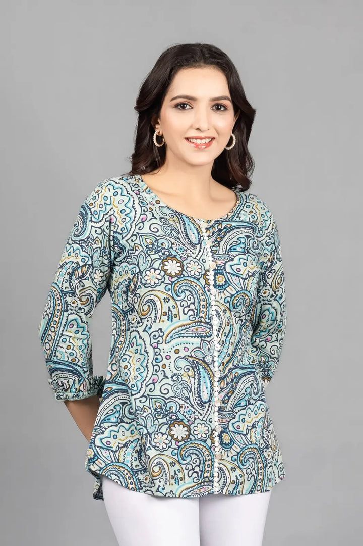 Paisley Skyblue Rayon Top