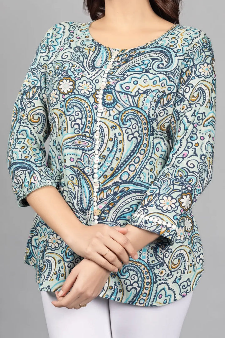 Paisley Skyblue Rayon Top