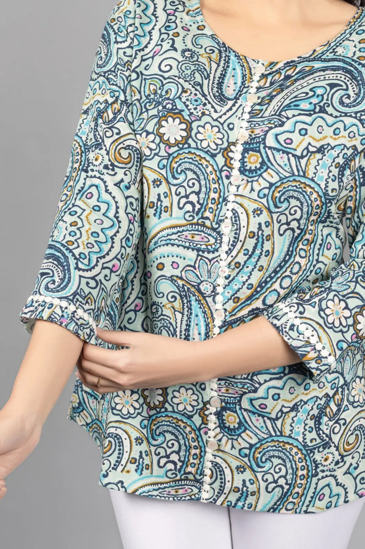 Paisley Skyblue Rayon Top