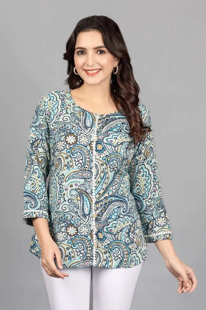 Paisley Skyblue Rayon Top