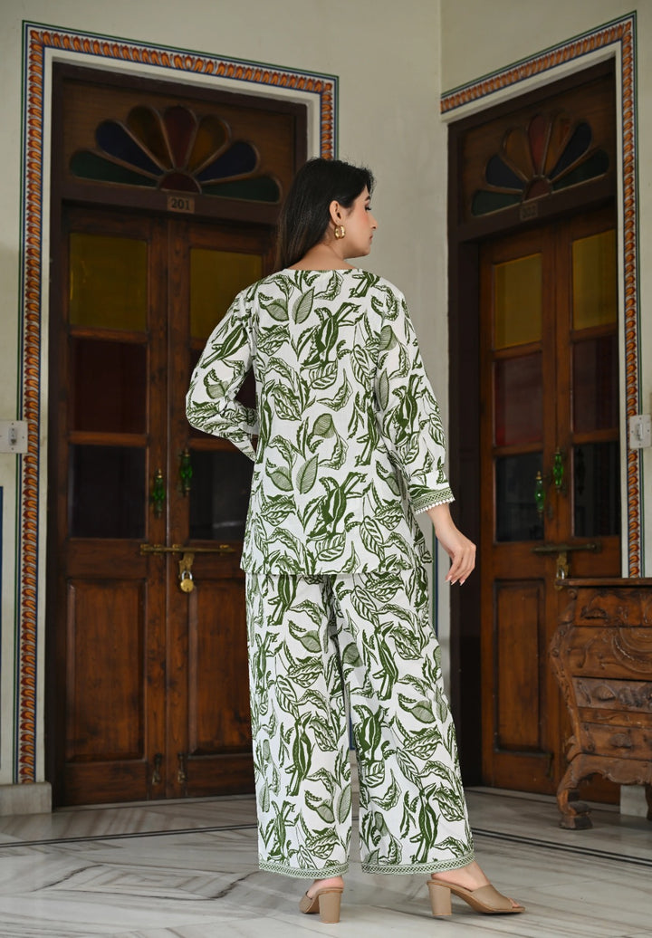 Green leaf printed cotton co -ord set