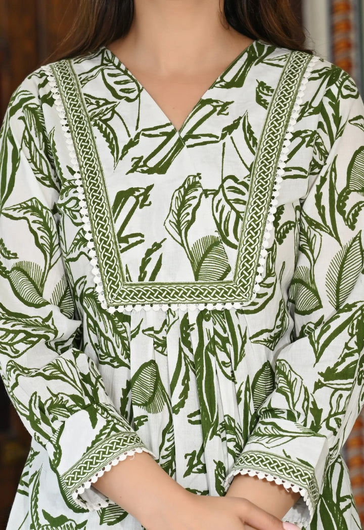 Green leaf printed cotton co -ord set