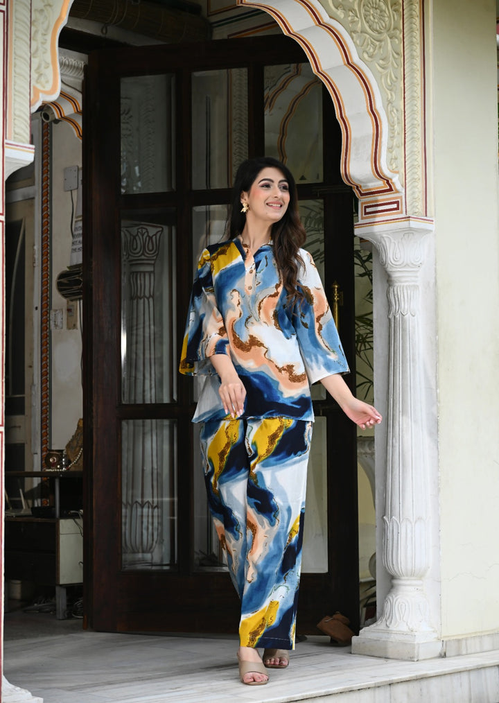 Multicolor printed marble cotton co-ord Set