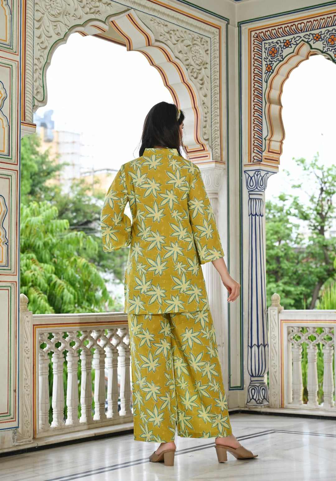 Star yellow printed cotton co-ord set