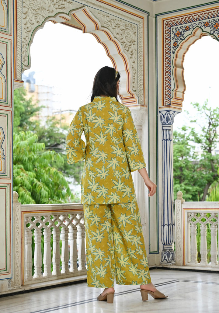 Star yellow printed cotton co-ord set
