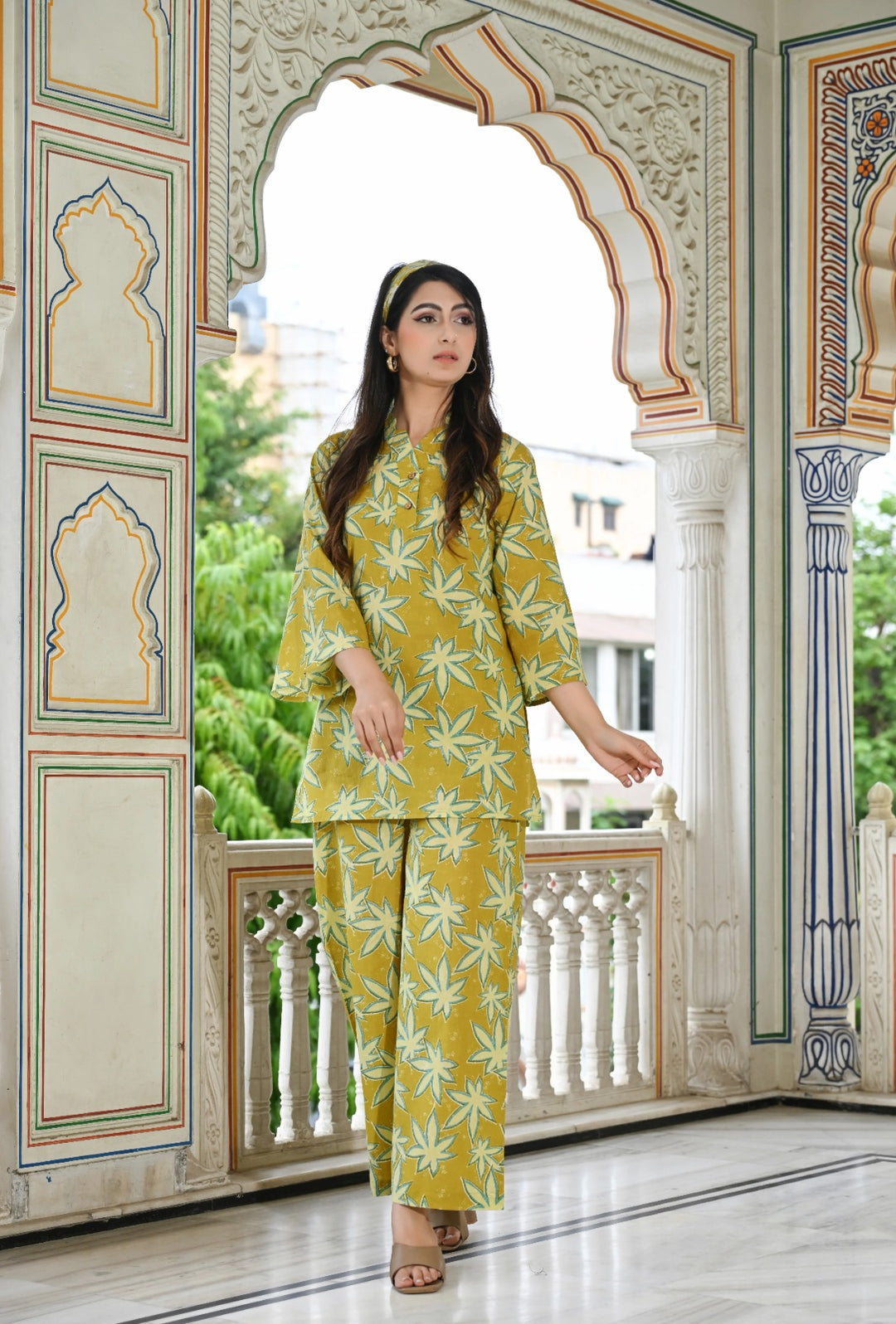 Star yellow printed cotton co-ord set